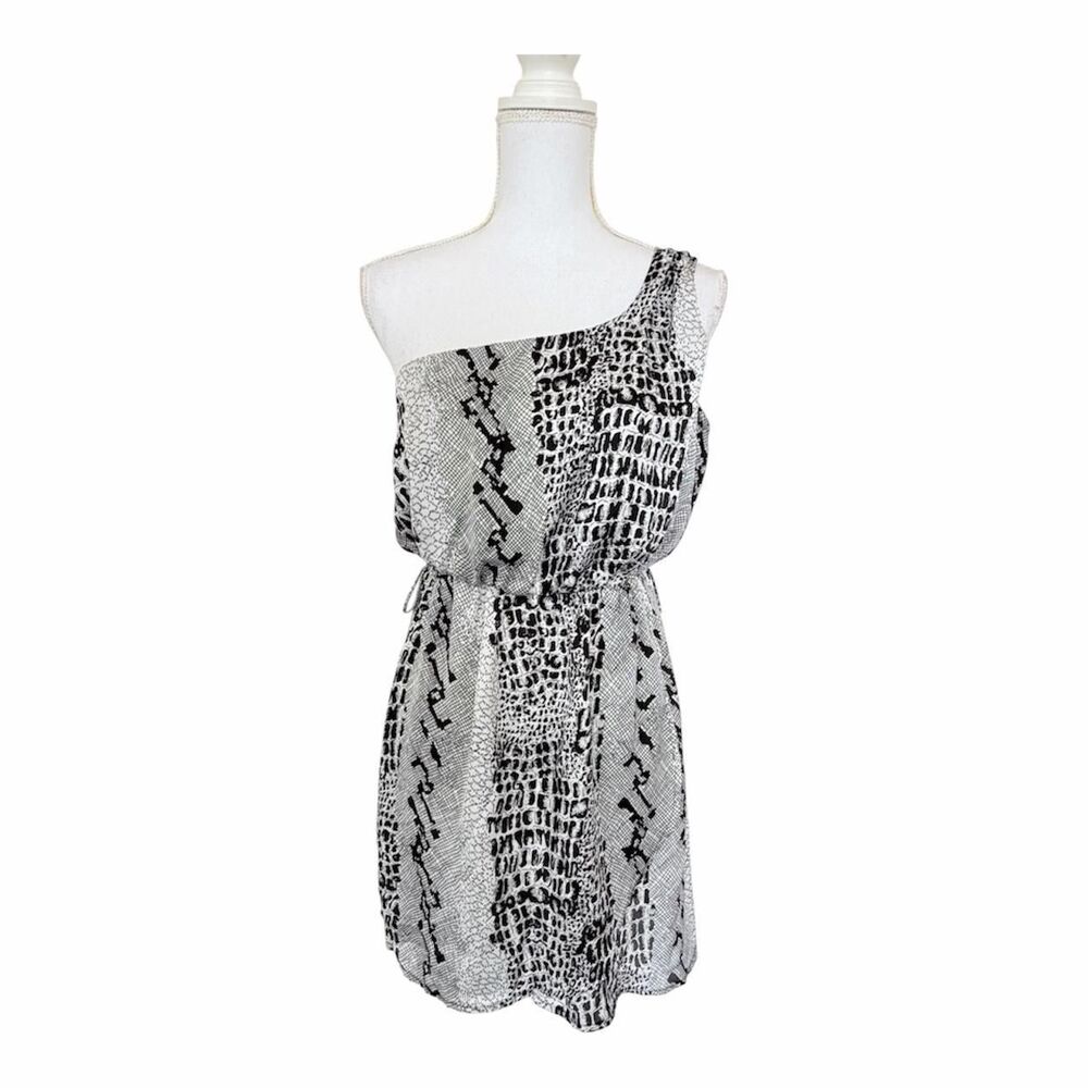 Bebe One-Shoulder Grey Snake Print Blouson Dress - Size M